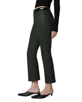 The Callie Cropped Bootcut Coated Jeans in Forest Green