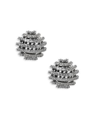 Pisa Open Pav&eacute; Rhodium Plated Stud Earrings, 0.6" diameter