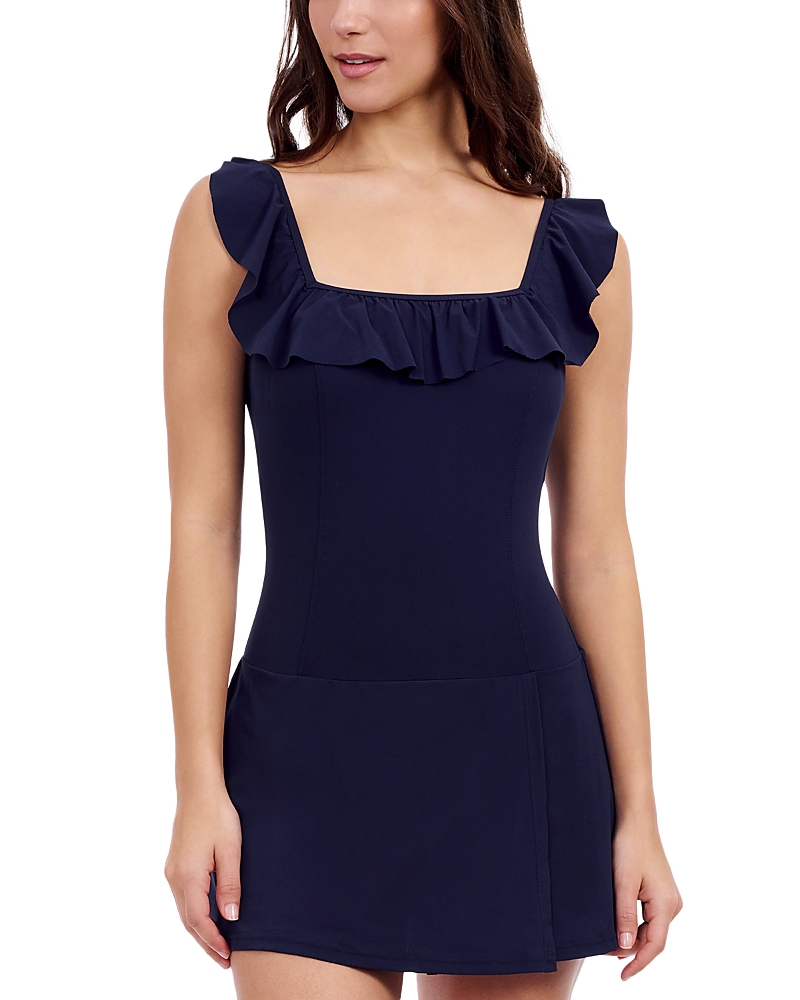 Profile By Gottex Tutti Frutti Square Neck Swim Dress In Blue