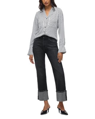 Remi High Rise Wide Cuff Ankle Jeans in Washed Black