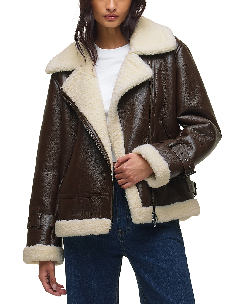 Hudson Vegan Leather Sherpa Jacket In Brown