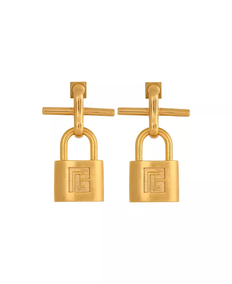 Balmain Brass Pulse Padlock Earrings