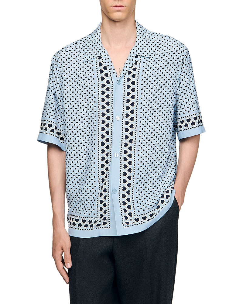 Sandro Heart Motif Loose Fit Button Down Shirt