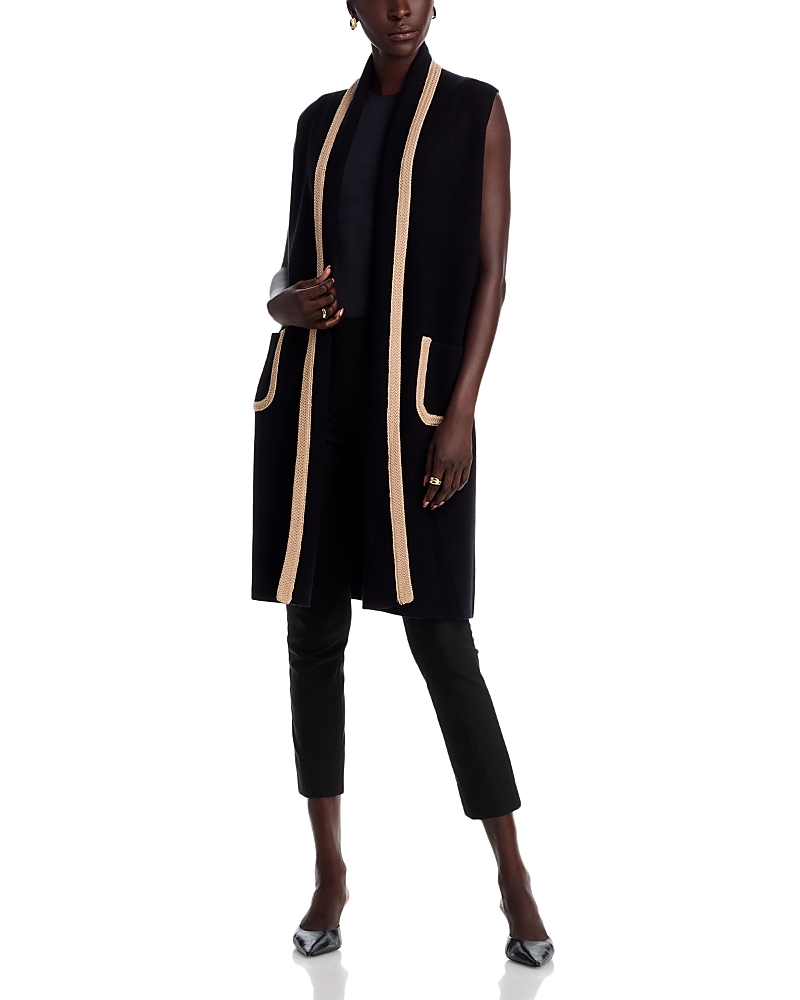 T Tahari Contrast Trim Long Cardigan In Black