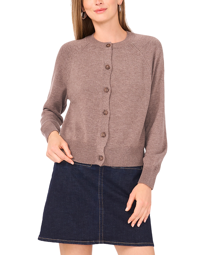 Vince Camuto Raglan Sleeve Crewneck Cardigan In Brown