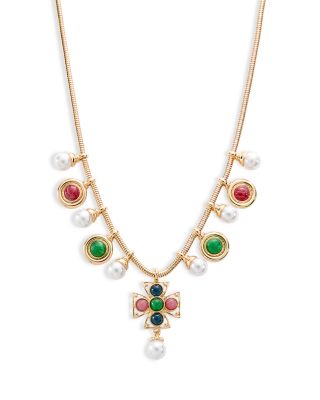 Mixed Stone Cross Necklace, 15" - Exclusive