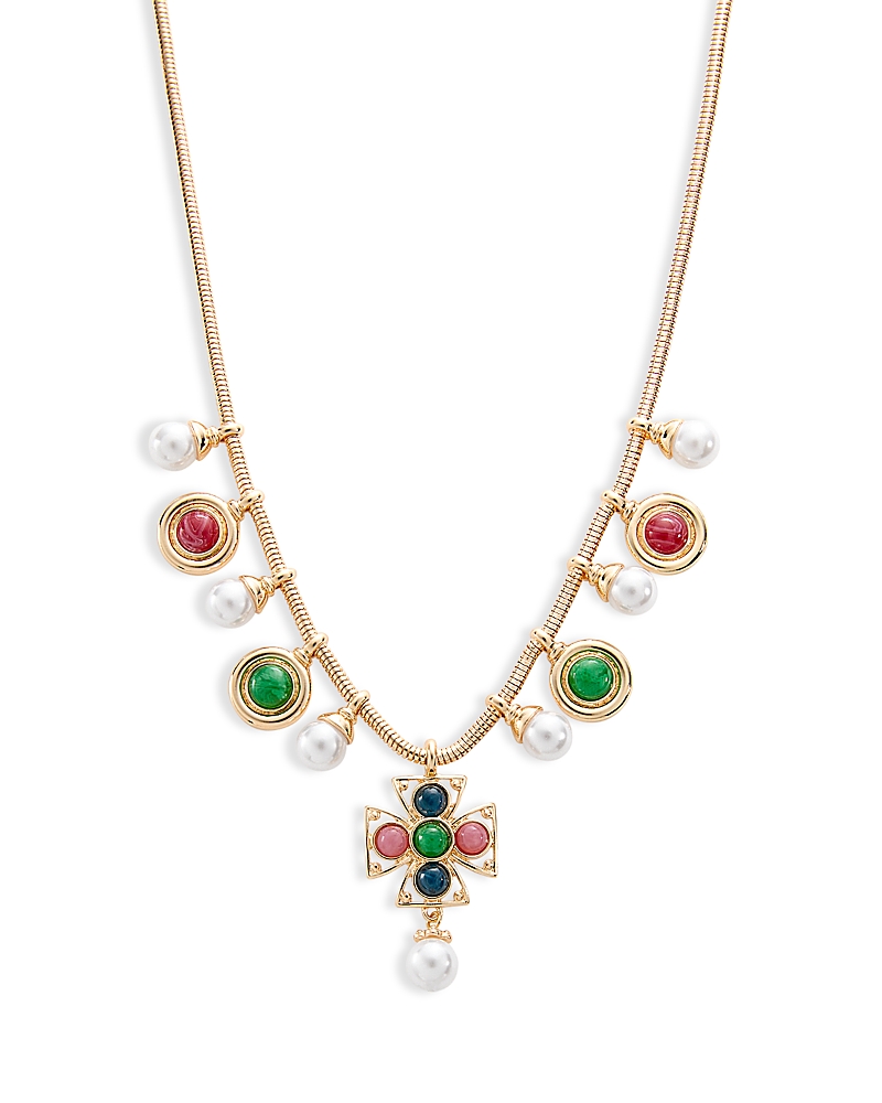 Aqua Mixed Stone Cross Necklace, 15 - Exclusive