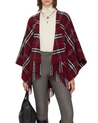 Oxblood Check Wool & Cashmere Cape