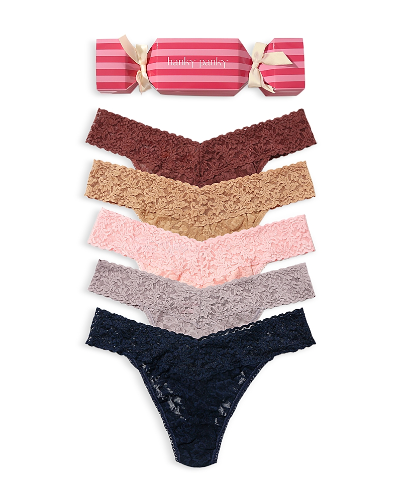 Hanky Panky Holiday Cracker Assorted 5-pack Original Rise Thongs In Animal Print