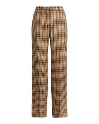 Plaid Linen Wide Leg Pants