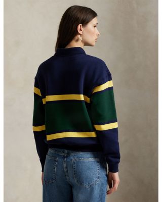 Striped Fleece Long Sleeve Polo Shirt