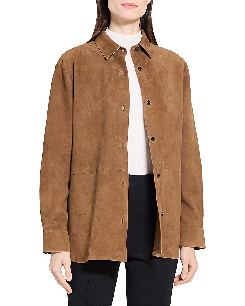 Theory Classic Boxy Fit Suede Shirt Jacket In Brown