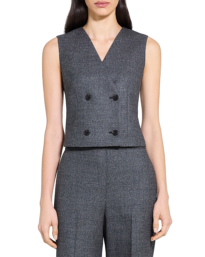 Theory Double Breasted Marled Wool Vest In Gray