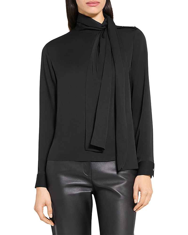 Theory Black Blouse With Scarf In Silk Woman In Blue