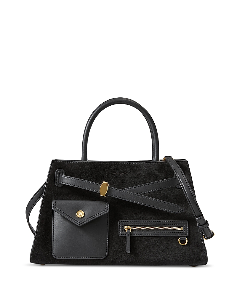 Veronica Beard Cargo Medium Suede Leather Satchel In Black