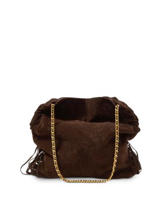 Large Suede Fringe Slouch Shoulder Bag