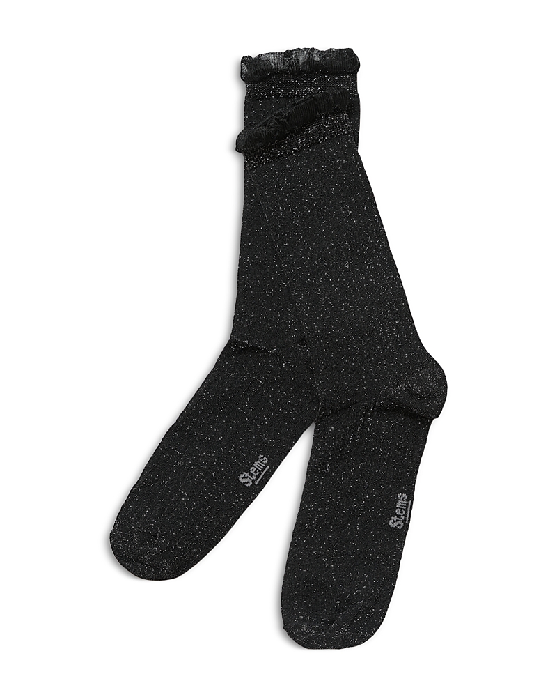 Stems Soft Ruffle Metallic Socks In Black