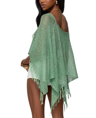 Sequin Fringe Knit Poncho