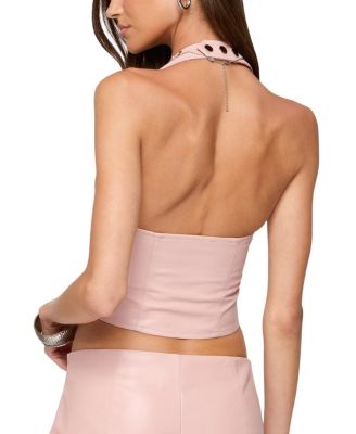 Elisha Lace Up Faux Leather Halter Top