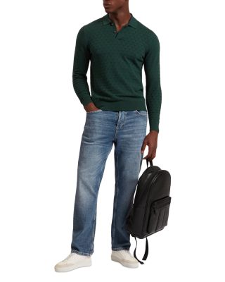 Gaten Long Sleeve Textured Stitch Polo