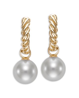  Freshwater Pearl Twist Chain Hoop Earrings in 14K Yellow Gold