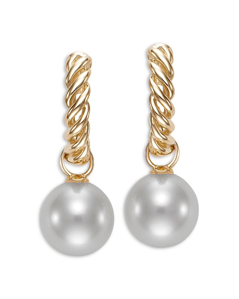 Bloomingdale's Fine Collection Freshwater Pearl Twist Chain Hoop Earrings in 14K Yellow Gold