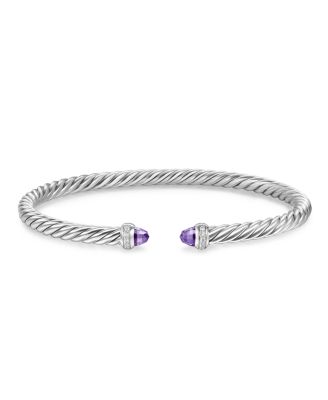 Cablespira Flex&reg; Bracelet in Sterling Silver with Amethyst and Diamonds, 4mm