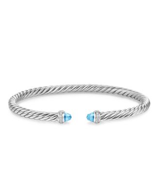 Cablespira Flex&reg; Bracelet in Sterling Silver with Blue Topaz and Diamonds, 4mm