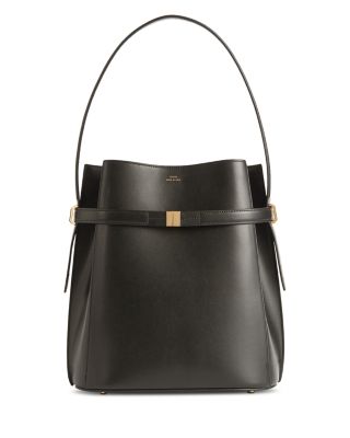 Belted Smooth Leather Bucket Bag