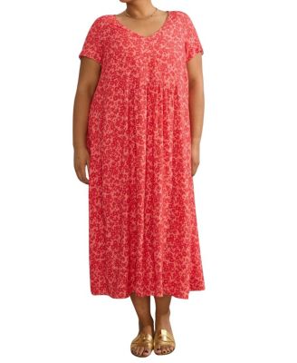  Short Sleeve V-Neck Midi Dress