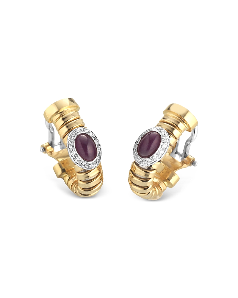 Alberto Milani 18k Yellow Gold Via Giardino Ruby & Diamond Tubogas Huggie Hoop Earrings In Gold