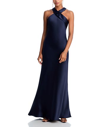 dark blue long dress Simple A-Line Satin Prom Dress, Dark Blue Long Formal US 12 / Custom Color designed to make a statement in a stunning navy blue color Navy Blue Ruffled Tie-Back Maxi