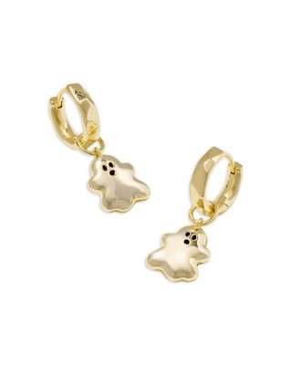 Mother Of Pearl Ghost Charm Huggie Hoop Earrings