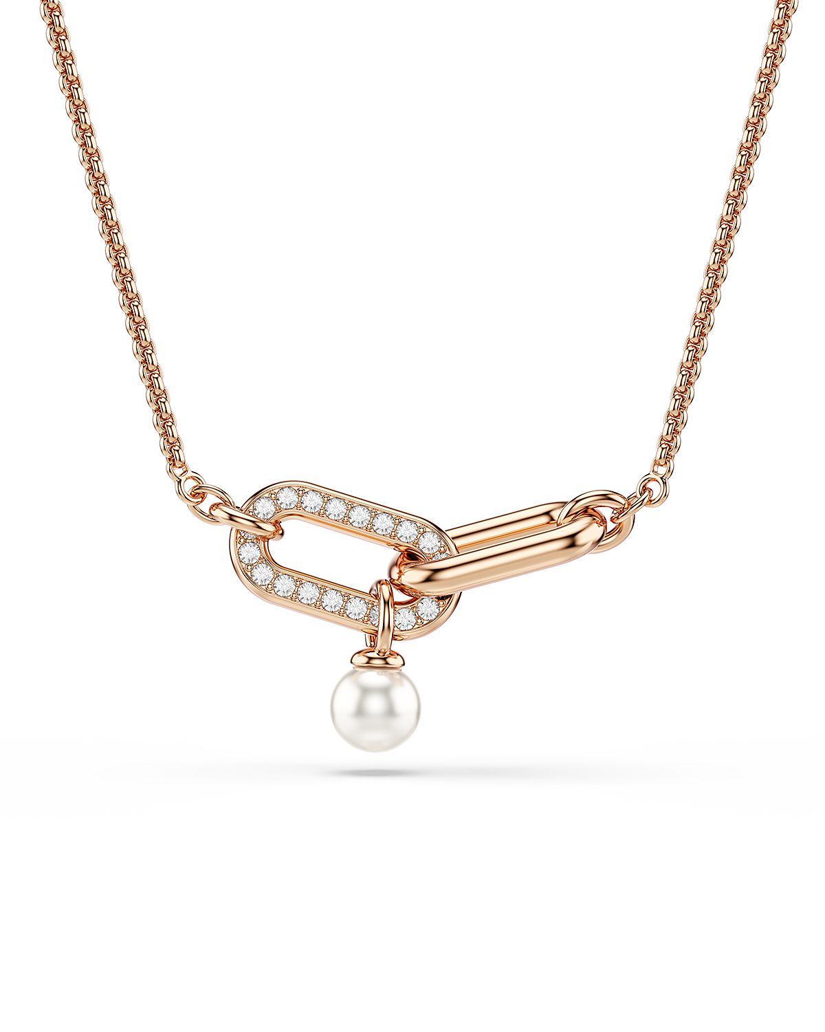 Swarovski Constella Pave Crystal Link & Faux Pearl Pendant Necklace, 14.87-18.87