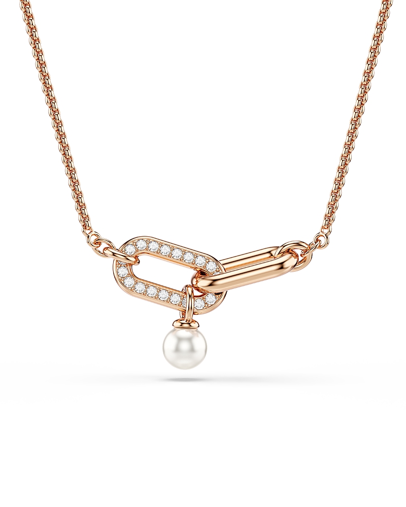 Swarovski Constella Crystal Pearl Round Cut Pendant Necklace In Gold