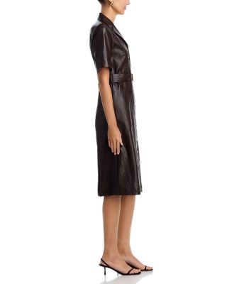 Faux Leather Short Sleeve Button Down Fit & Flare Dress