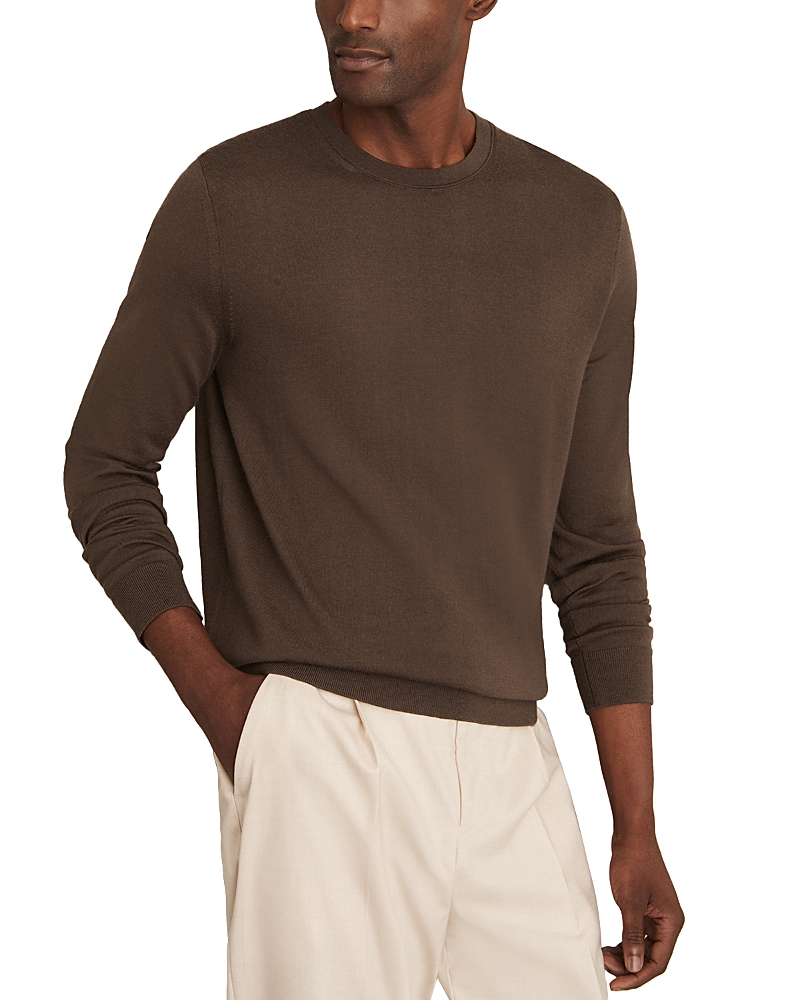 Reiss Wessex Long Sleeved Merino Wool Crewneck Sweater In Brown