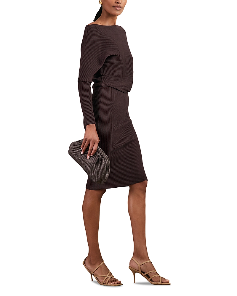Reiss Lara Drape Knitted Bodycon Dress In Purple
