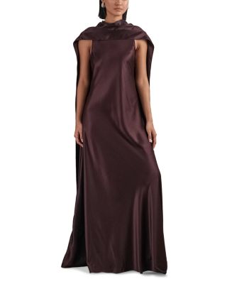 Satin Cape Maxi Dress