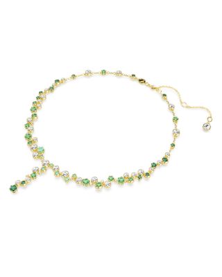 Constella White & Green Crystal Lariat Necklace, 14.87"-17.75"