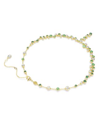 Constella White & Green Crystal Lariat Necklace, 14.87"-17.75"