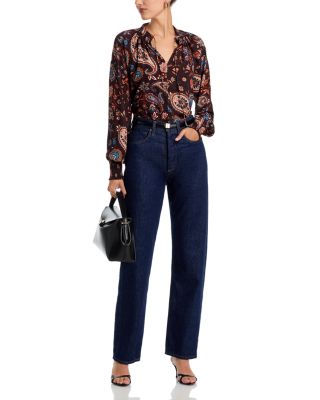 Split Neck Paisley Print Blouse