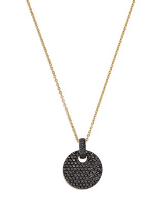 Black Diamond Pav&eacute; Disc Pendant Necklace in 14K Yellow Gold, 0.85 tcw