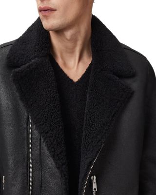 Correz Shearling Trim Leather Biker Jacket