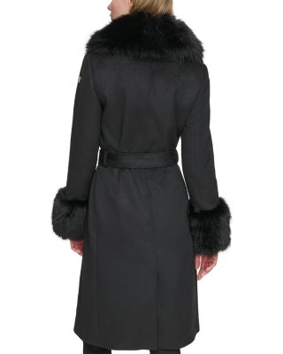 Wool Blend Faux Fur Trim Coat