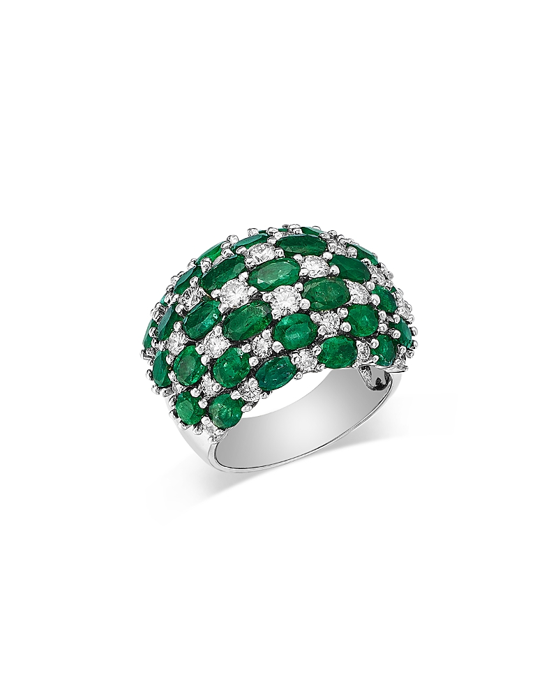 Bloomingdale’s Fine Collection Emerald & Diamond Checkerboard Cluster Ring in 14K White Gold