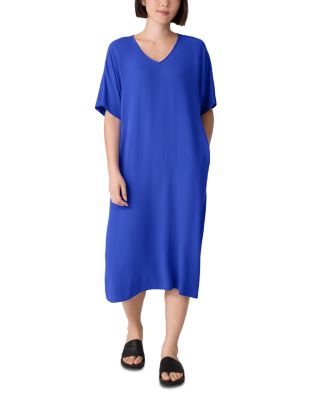 Silk V Neck Midi Dress