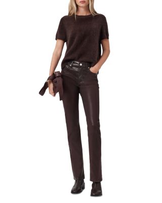 Haldan Coated Mid Rise Jeans in Burgundy Red