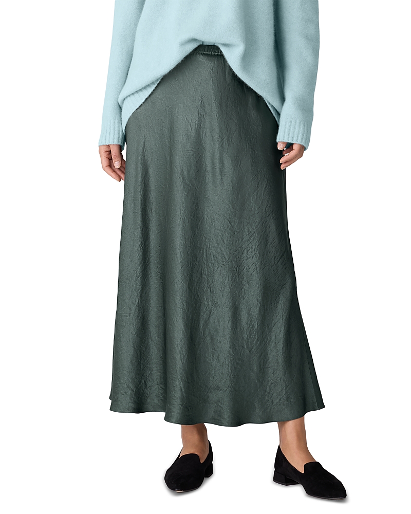 Eileen Fisher Crinkle Satin Bias Skirt In Green