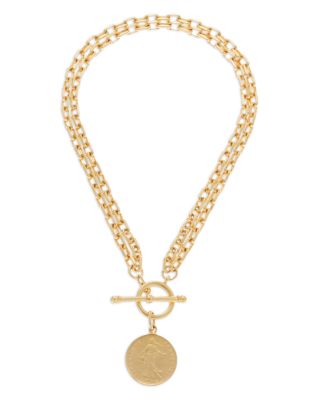 Coin Double Chain Pendant Necklace, 17"